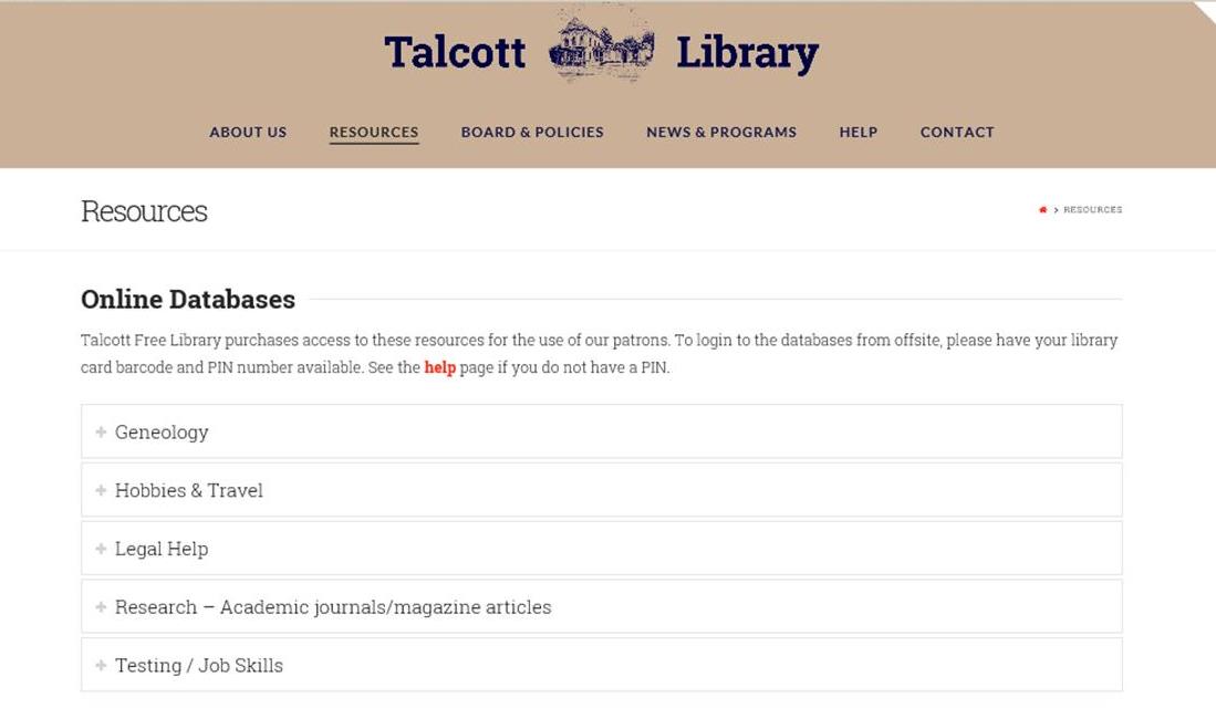 Check Out Our Databases Talcott Library