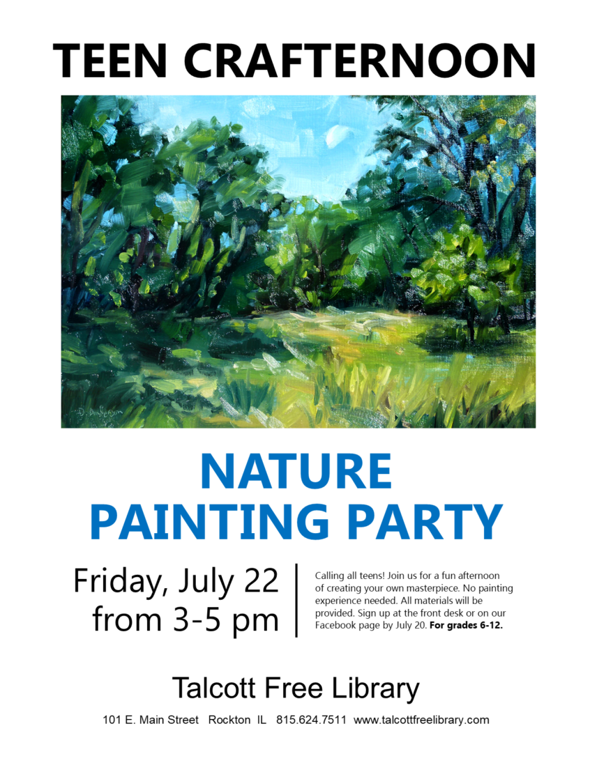 Image of a nature scene on flyer for teen crafternoon painting party