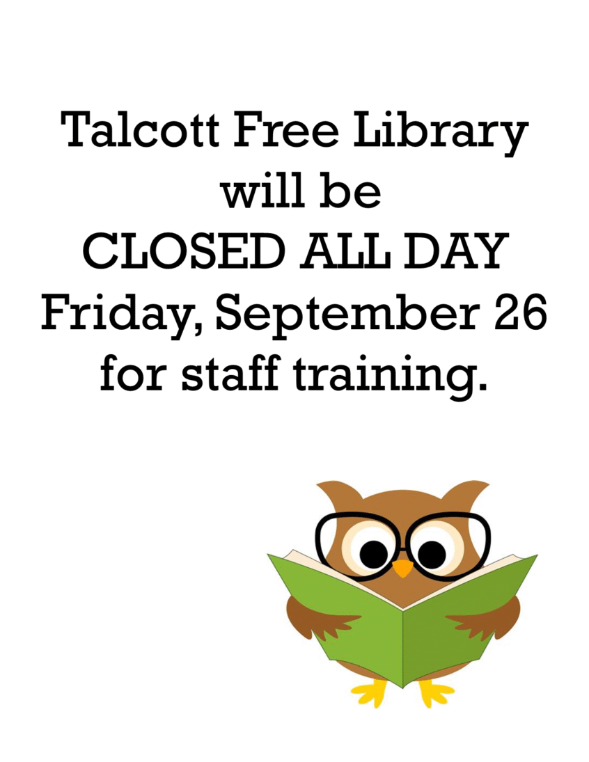 An image of an owl with glasses holding a library book. Text copied in caption.