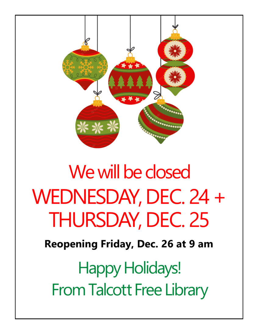 An image of holiday ornaments against a white background. Text copied in caption below.
