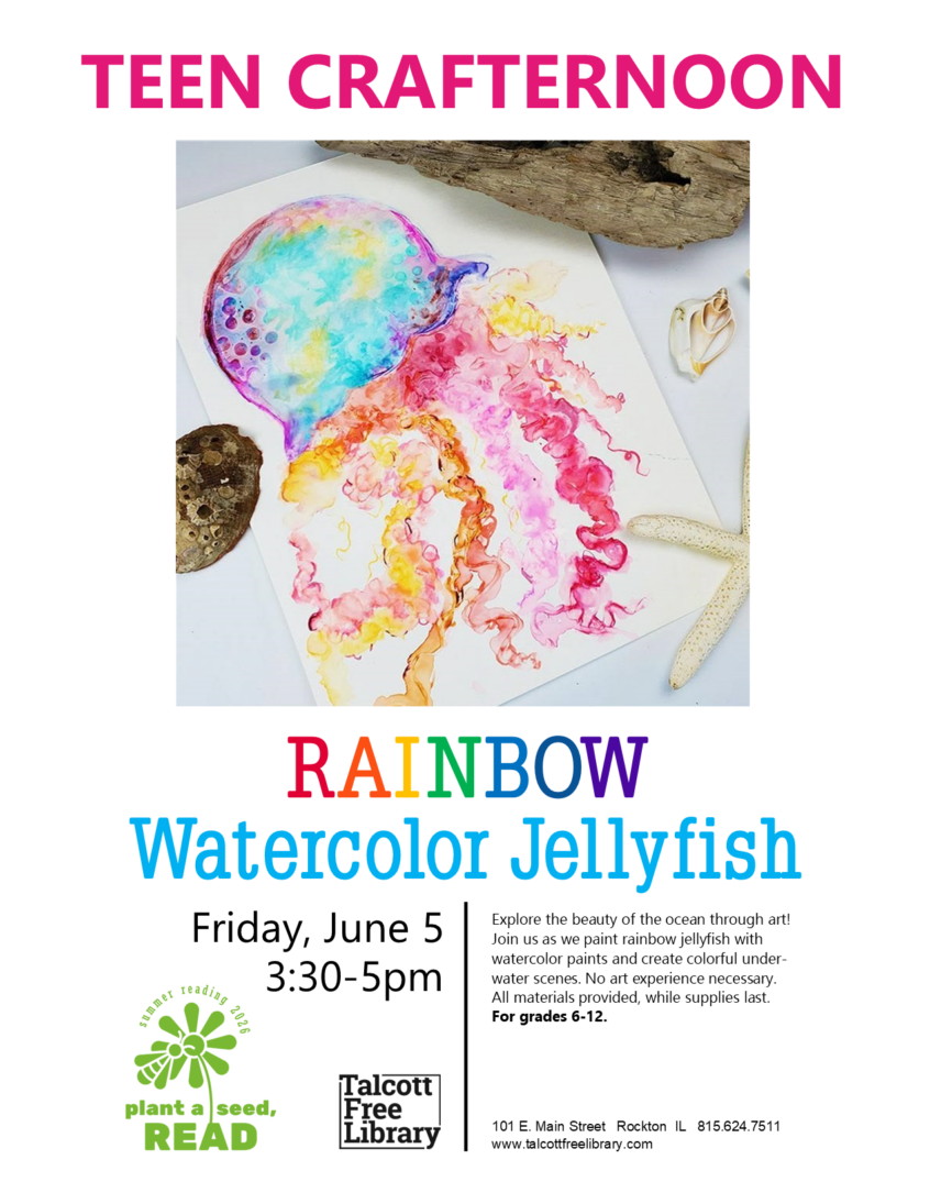 A picture if a water color painting of a jelly fish with shells and a starfish.