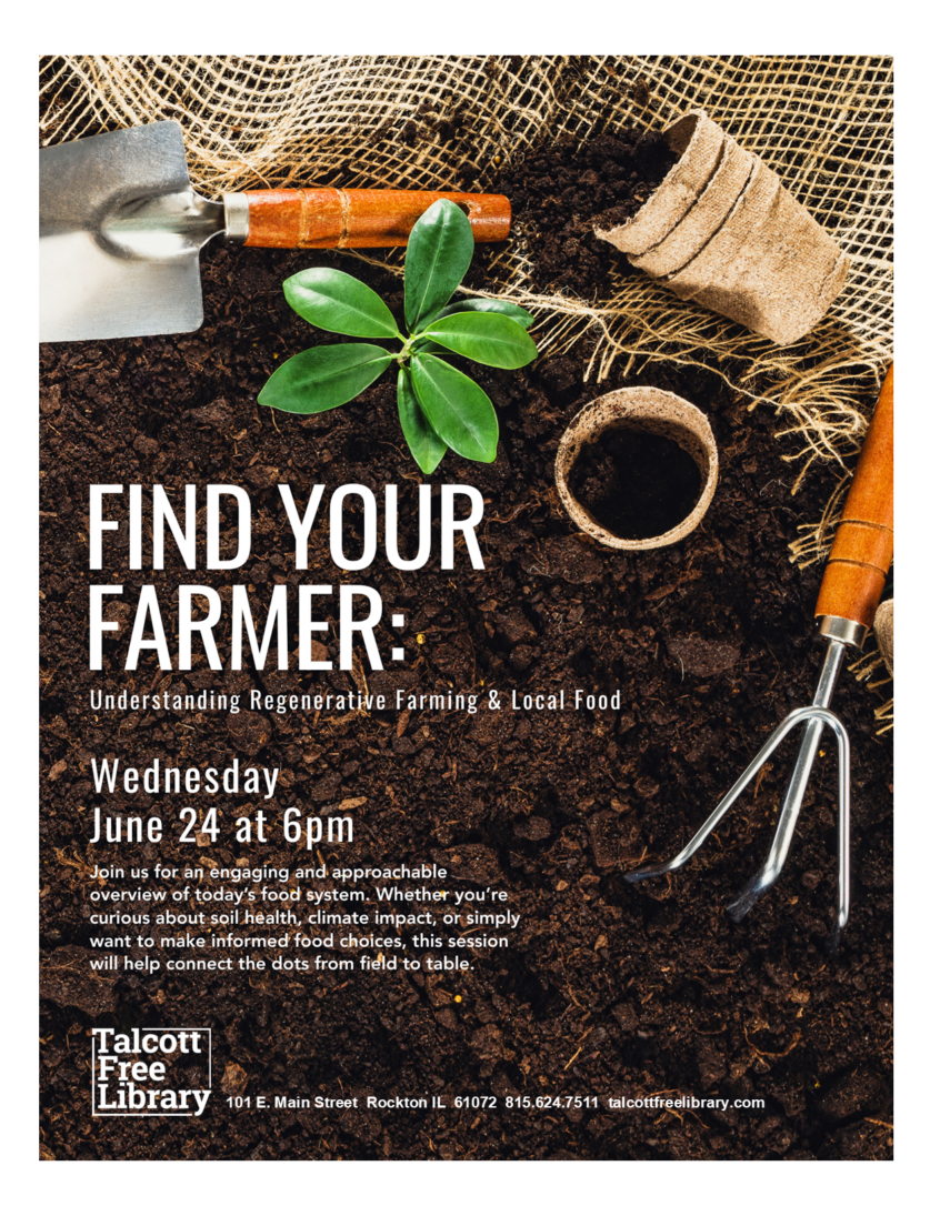 An image of soil with gardening tools, pots, and a seedling. Text copied in caption below.