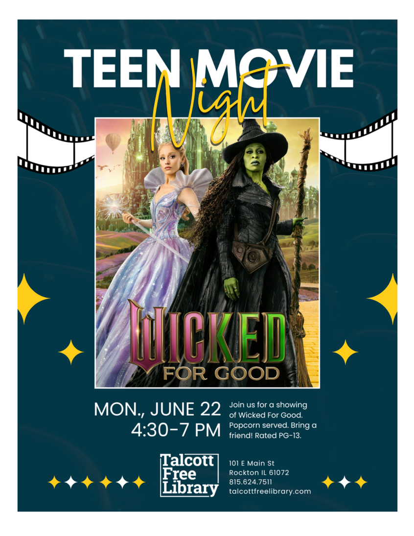 Teen Movie Night over the image of poster of the movie Wicked: For Good. Text copied in caption below.