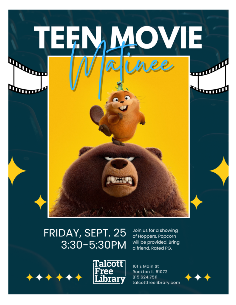 Teen Movie Night over the image of poster of the movie Hoppers. Text copied in caption below.